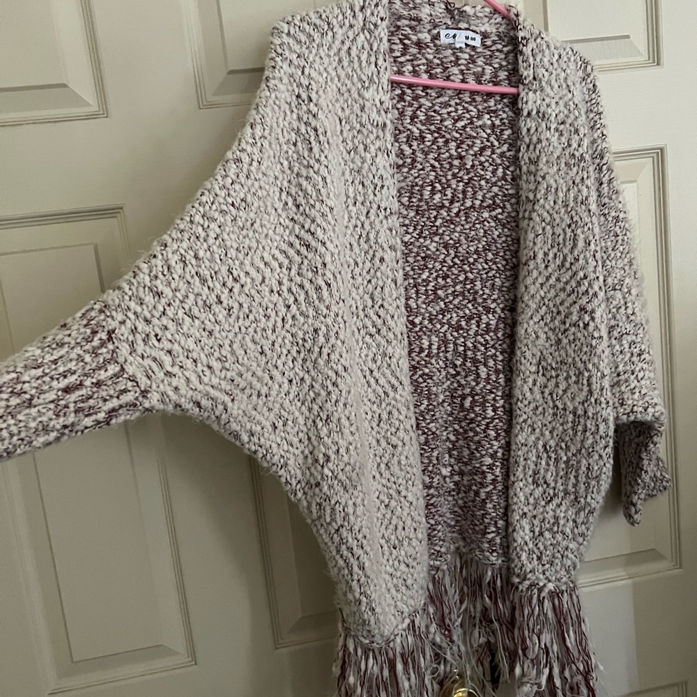 Burgundy / cream cardigan
